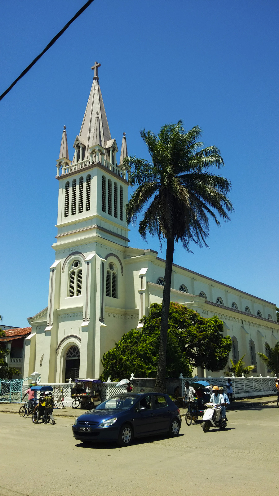 Church and street scene in Toamasina, Madagascar