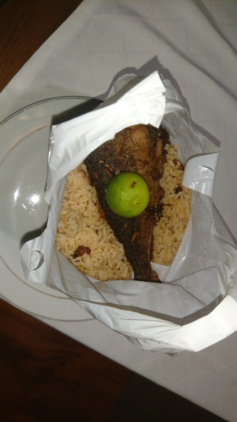 Street food rice and fish in São Tomé
